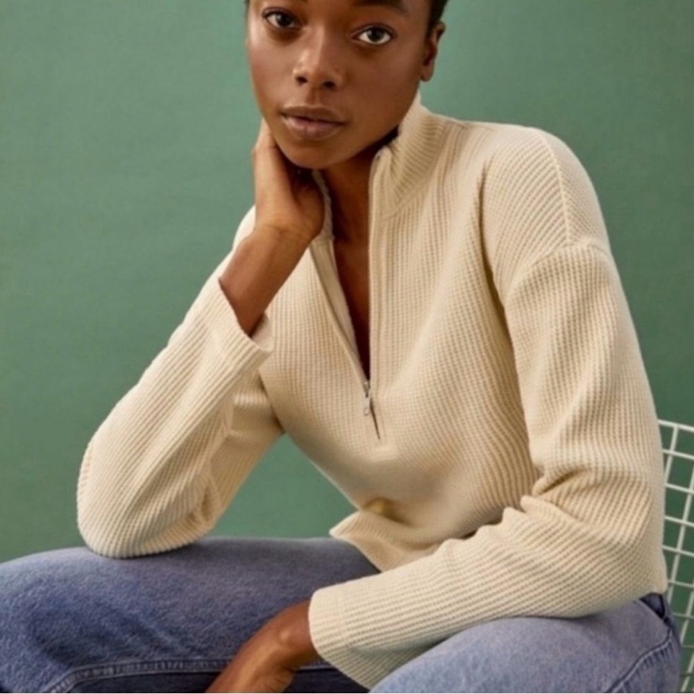 Reformation Yale Half Zip Waffle Cropped Pullover Sweatshirt Size S EUC